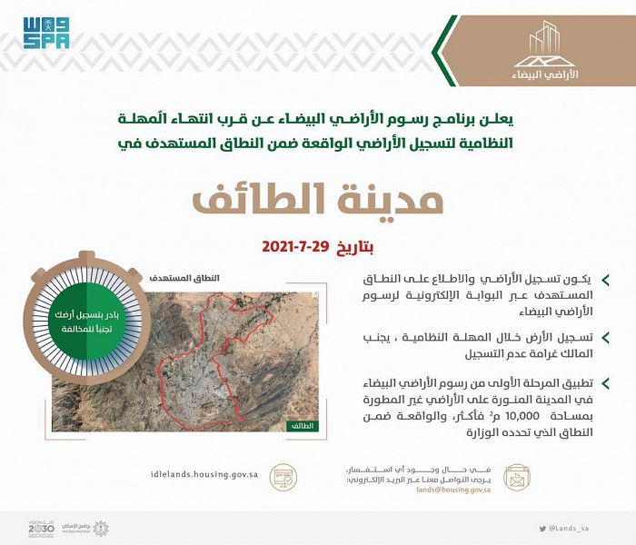 السعودية | #الأراضي_البيضاء : 15 يومًا على انتهاء مهلة تسجيل أراضي #الطائف و #جازان